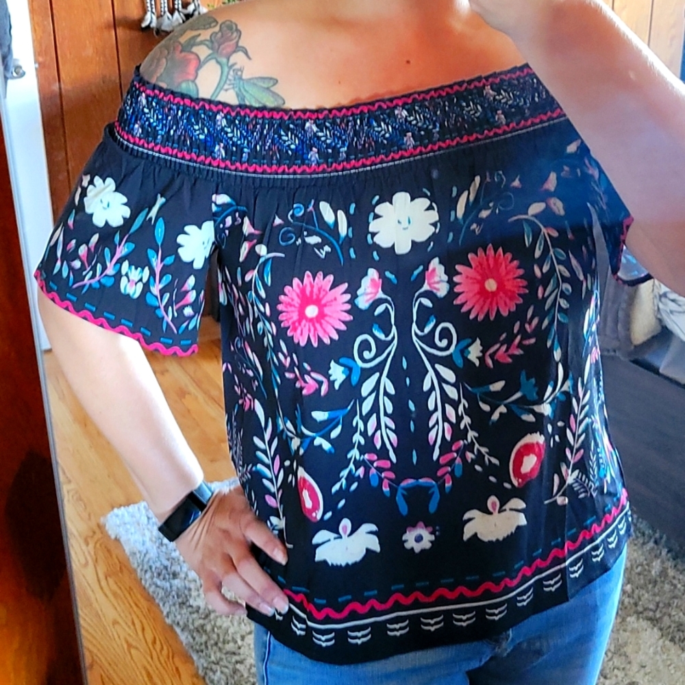 NBW off the shoulder peasant-style top
